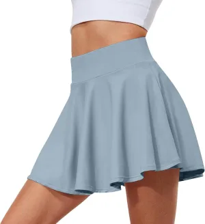 2 Piece Skirts for Women high Waist Solid 2 in 1 Basic Versatile Stretchy Flared Flowy Mini Skirts, S-2XL