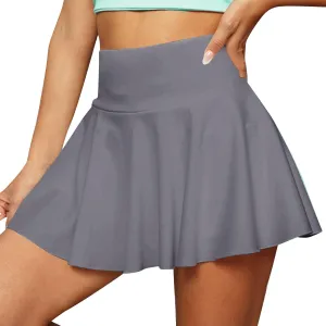 2 Piece Skirts for Women high Waist Solid 2 in 1 Basic Versatile Stretchy Flared Flowy Mini Skirts, S-2XL