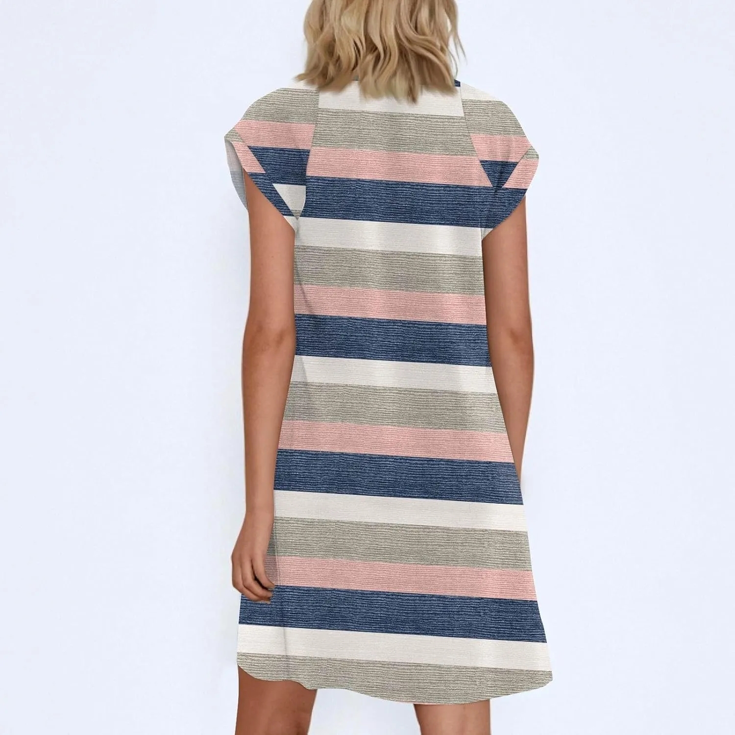 2025 Women Summer Round Neck Casual T Shirt Dresses Short Sleeve Swing Dress