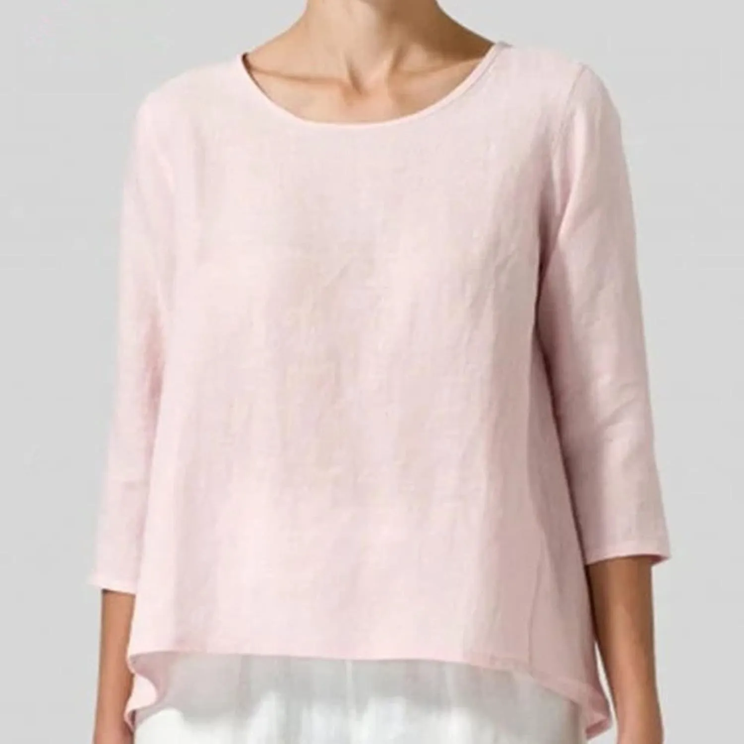2025 Womens Linen 3/4 Sleeve Blouse Crew Neck Summer Casual Tops Loose Fit Flowy Tunics Tees Dressy Peasant Shirts