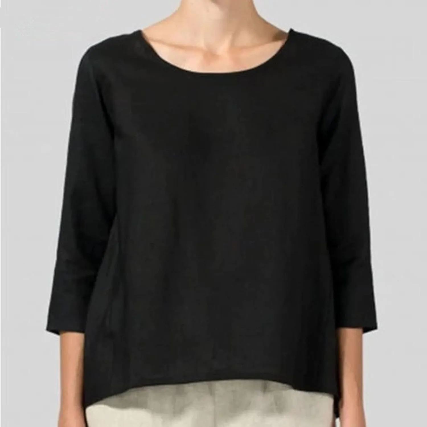 2025 Womens Linen 3/4 Sleeve Blouse Crew Neck Summer Casual Tops Loose Fit Flowy Tunics Tees Dressy Peasant Shirts