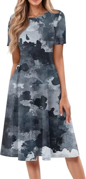 ADHOWBEW Boho Dresses for Women 2025 Short Sleeve Beach Cute Sexy Hawaiian Comfy Loose Fit Casual O Neck Dresses
