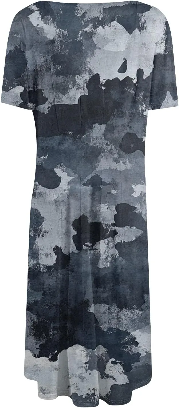 ADHOWBEW Boho Dresses for Women 2025 Short Sleeve Beach Cute Sexy Hawaiian Comfy Loose Fit Casual O Neck Dresses
