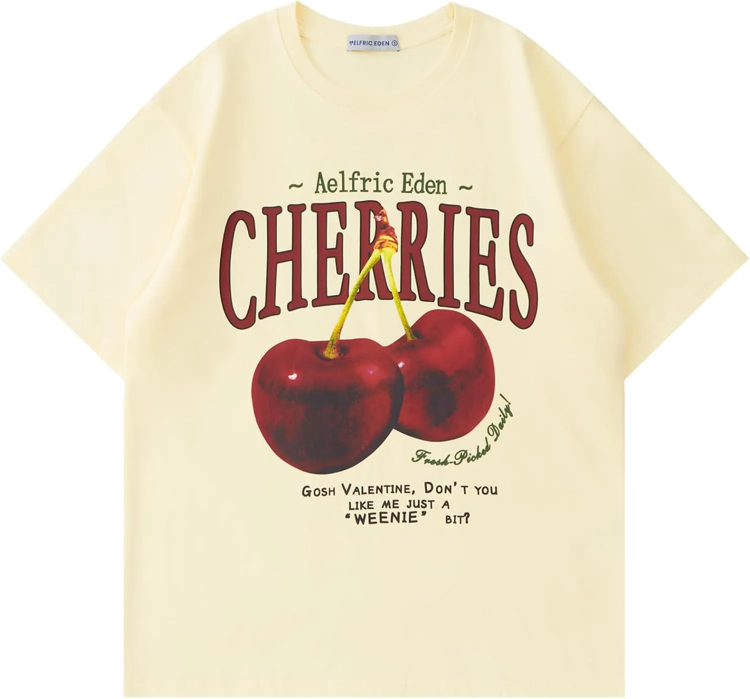 Aelfric Eden Oversized Graphic Tees Unisex Cherries Print T Shirts Casual Summer Short Sleeve Top Cotton Cute Tee Shirt