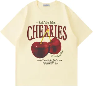 Aelfric Eden Oversized Graphic Tees Unisex Cherries Print T Shirts Casual Summer Short Sleeve Top Cotton Cute Tee Shirt