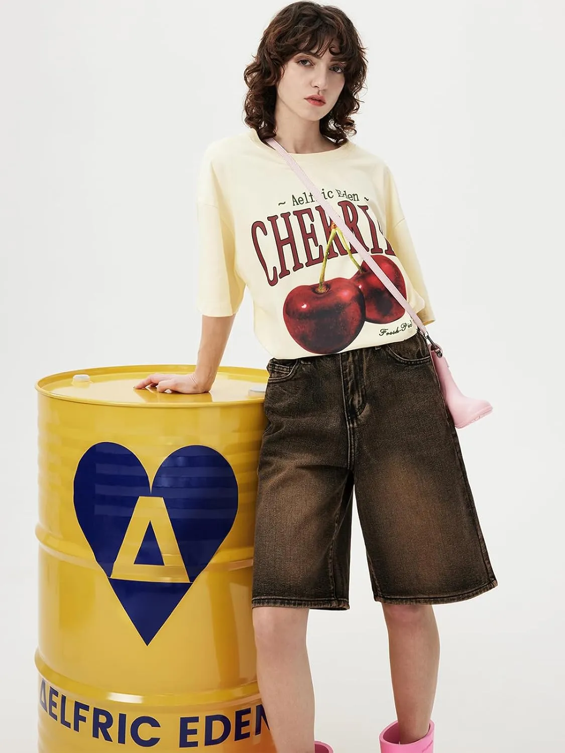 Aelfric Eden Oversized Graphic Tees Unisex Cherries Print T Shirts Casual Summer Short Sleeve Top Cotton Cute Tee Shirt