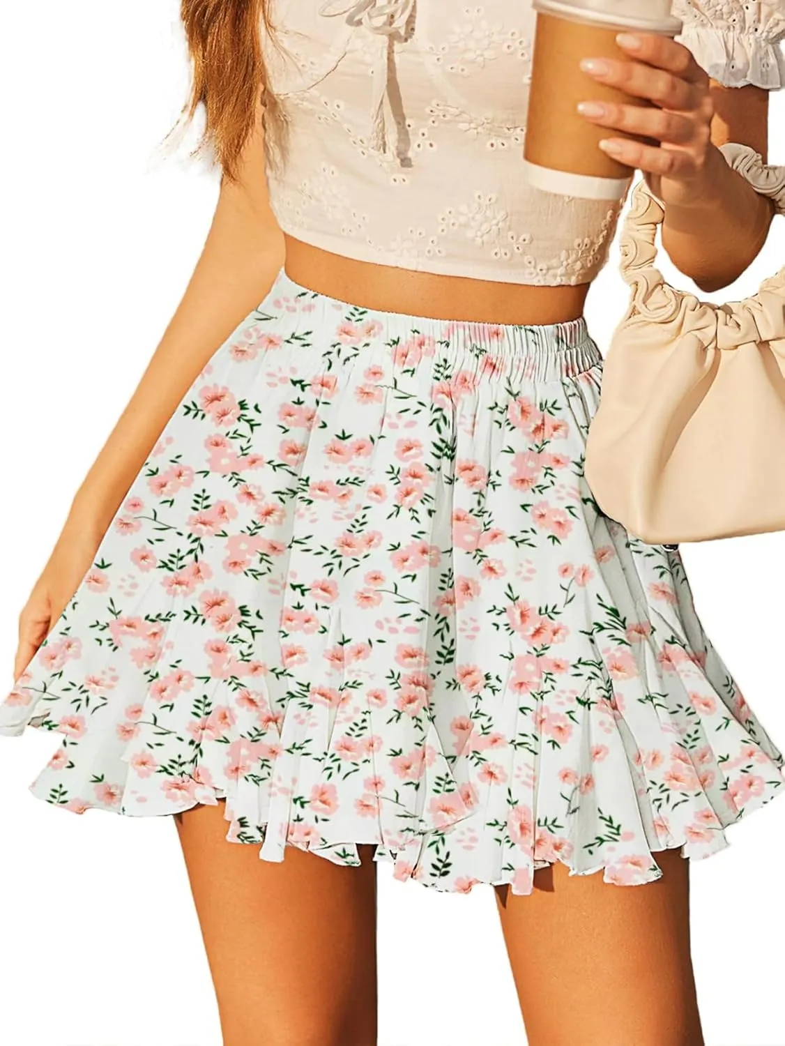 ALCEA ROSEA Women's Mini Lingerie Skirts Pleated Elastic High Waisted Flowy Ruffles Flared Skorts Skirts 7883