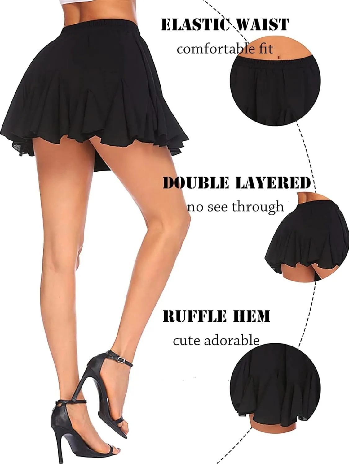 ALCEA ROSEA Women's Mini Lingerie Skirts Pleated Elastic High Waisted Flowy Ruffles Flared Skorts Skirts 7883