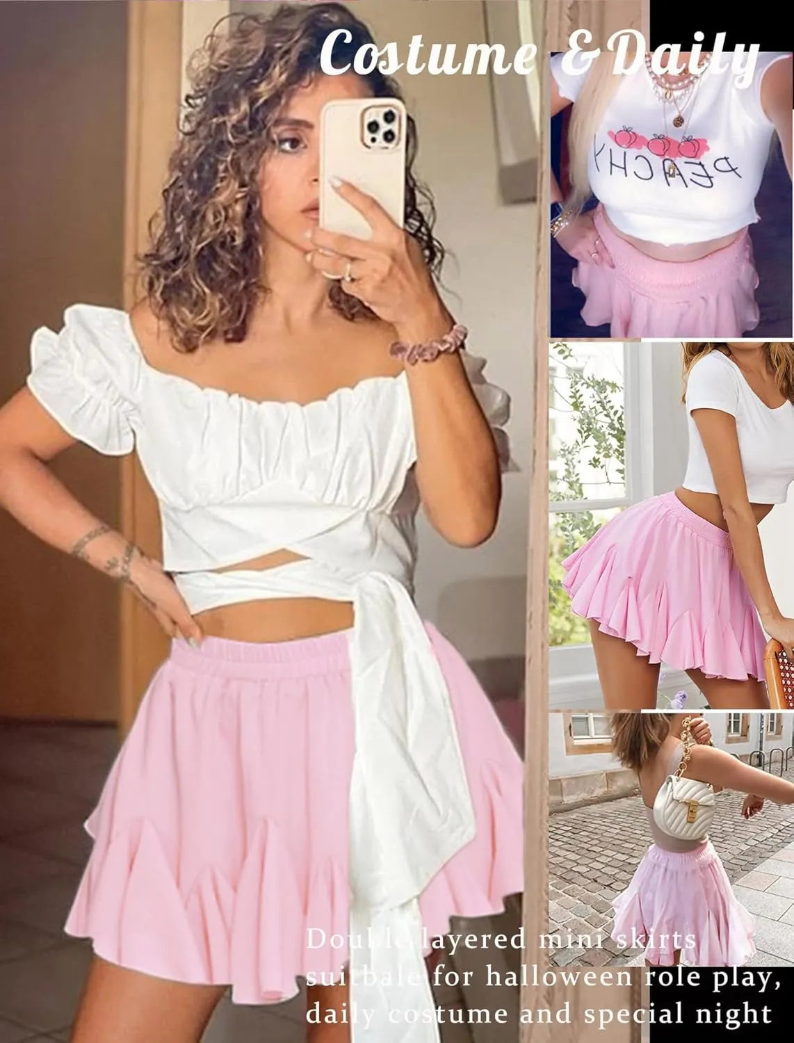 ALCEA ROSEA Women's Mini Lingerie Skirts Pleated Elastic High Waisted Flowy Ruffles Flared Skorts Skirts 7883