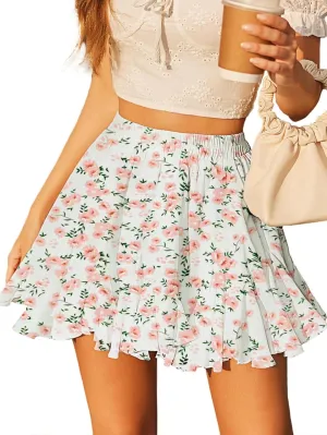 ALCEA ROSEA Women's Mini Lingerie Skirts Pleated Elastic High Waisted Flowy Ruffles Flared Skorts Skirts 7883