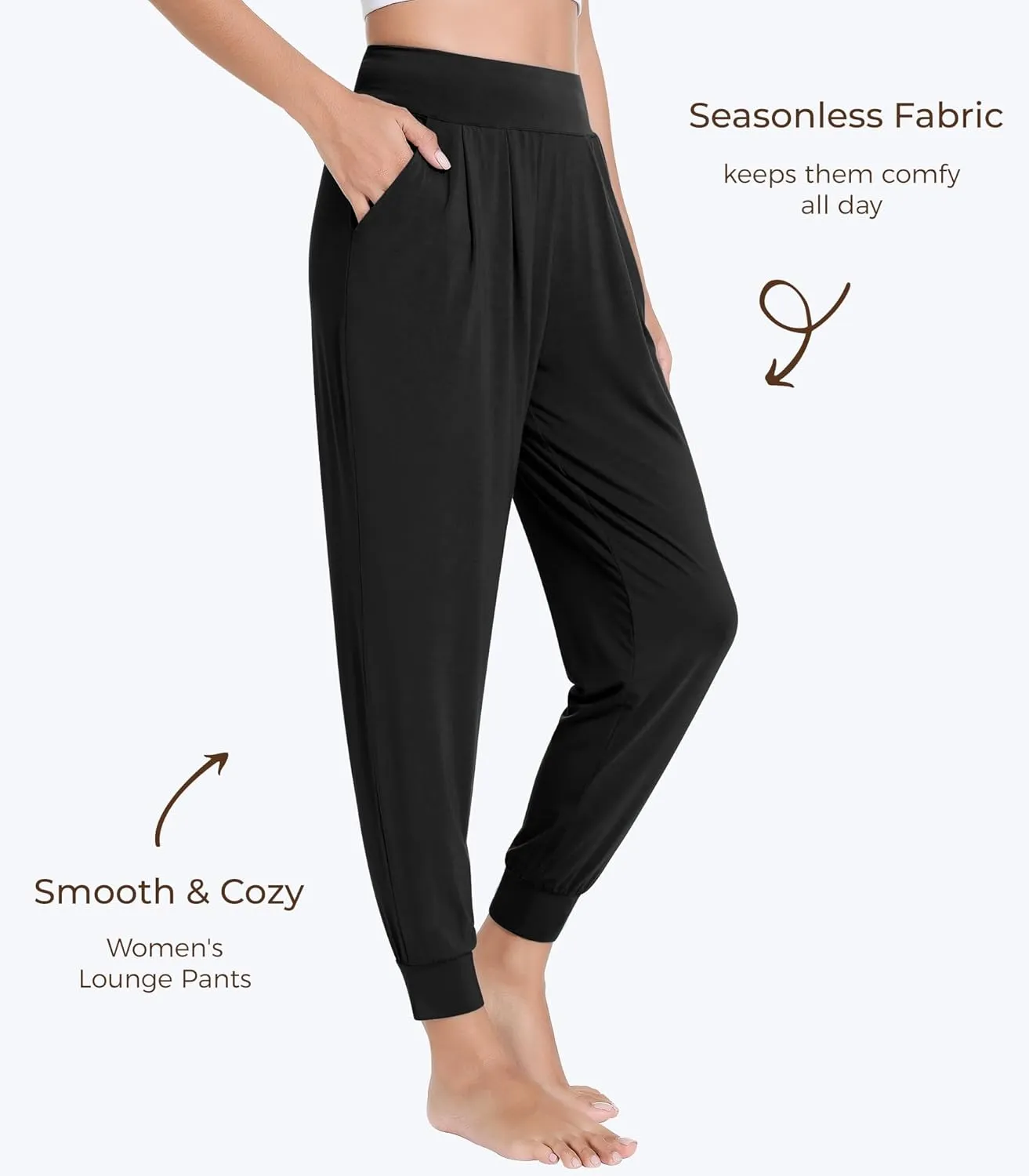 Bamboo Viscose Women's Pajamas Pants Casual Joggers Pants Wide Waisted Lounge Pants with Pockets Soft Yoga Bottoms