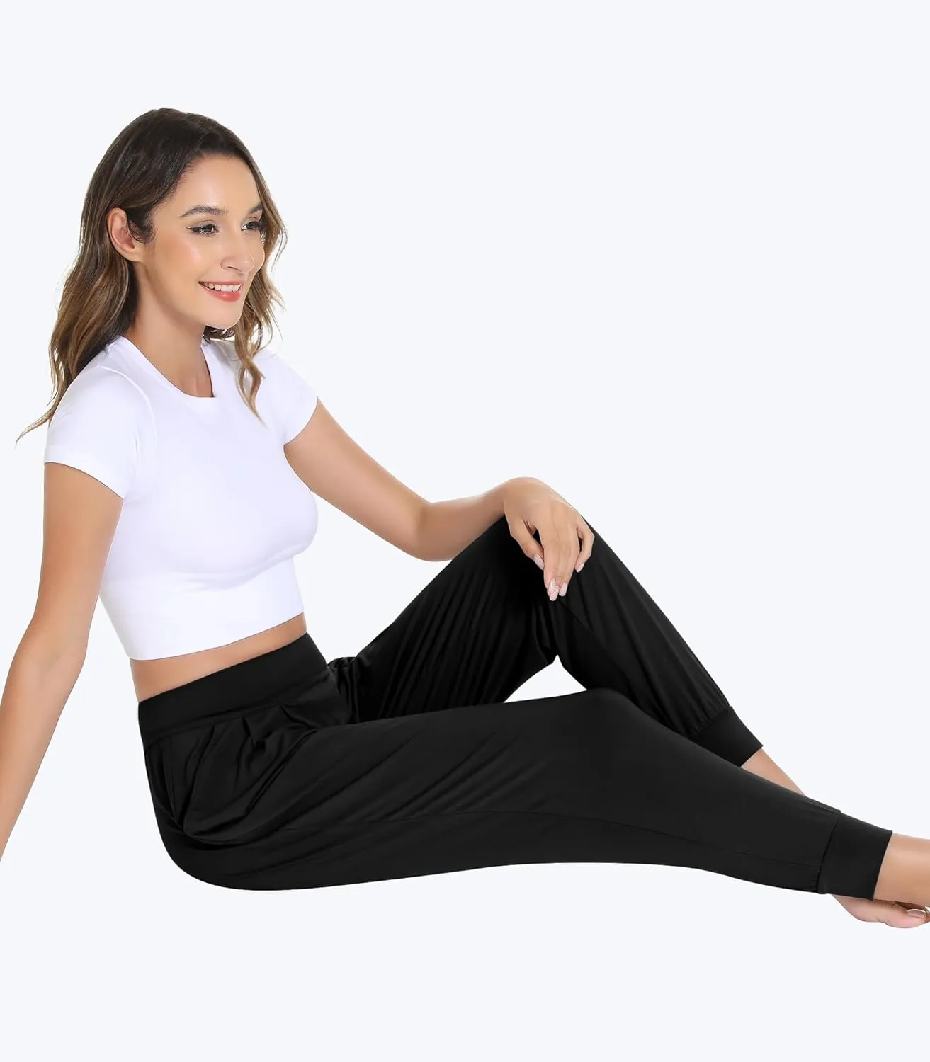 Bamboo Viscose Women's Pajamas Pants Casual Joggers Pants Wide Waisted Lounge Pants with Pockets Soft Yoga Bottoms