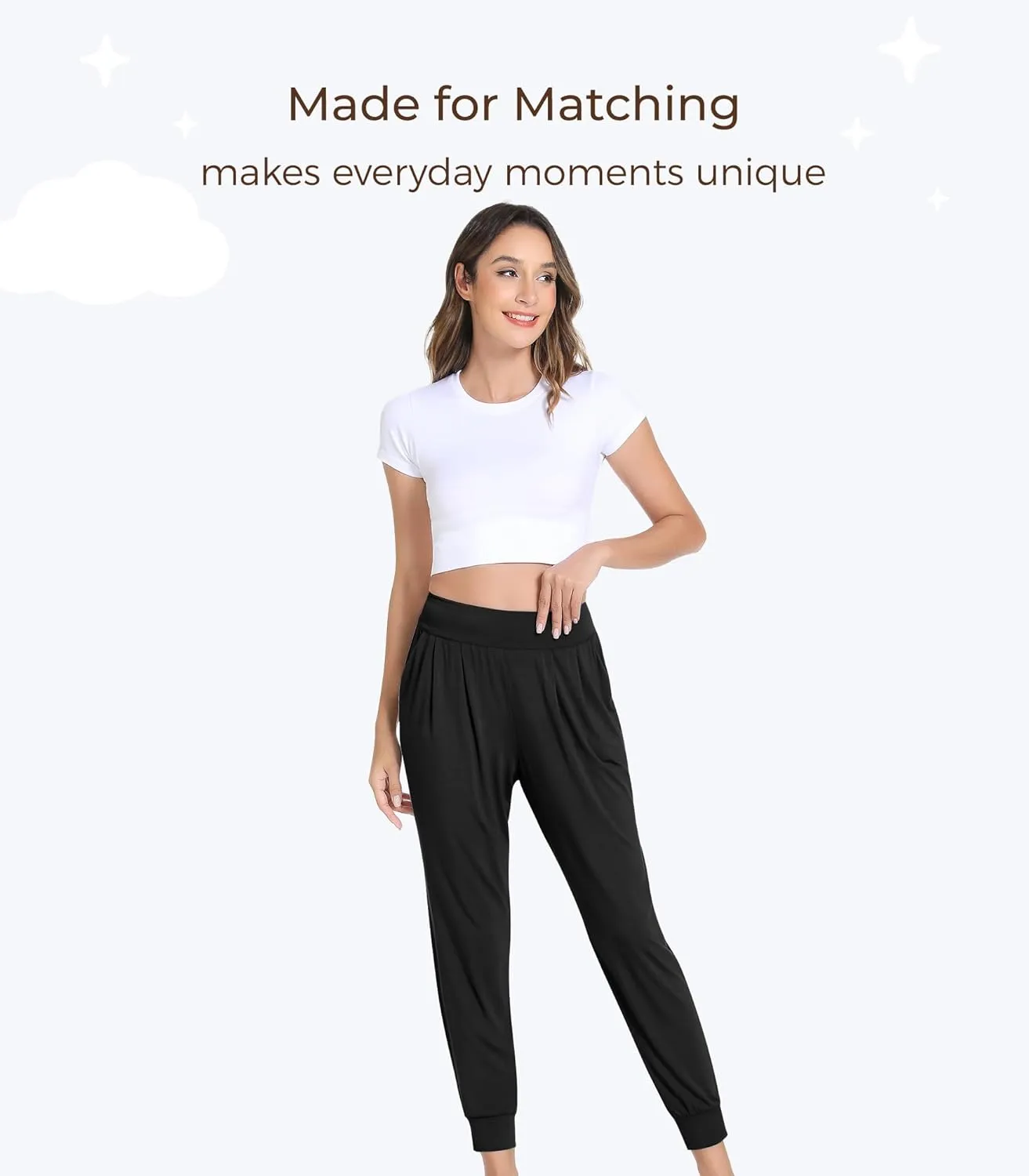 Bamboo Viscose Women's Pajamas Pants Casual Joggers Pants Wide Waisted Lounge Pants with Pockets Soft Yoga Bottoms