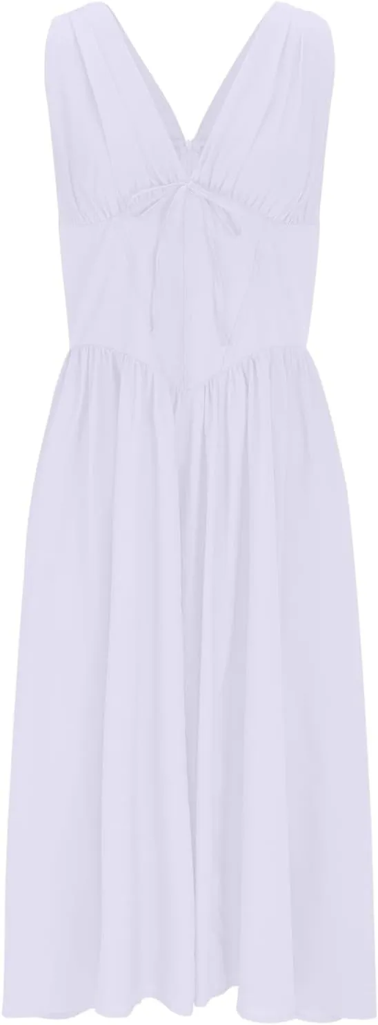 Beach Dresses for Women Deep V Neck Sleeveless Long Sundress Casual Tropical Resort Hawaiian Maxi Dress 2025 Clothes