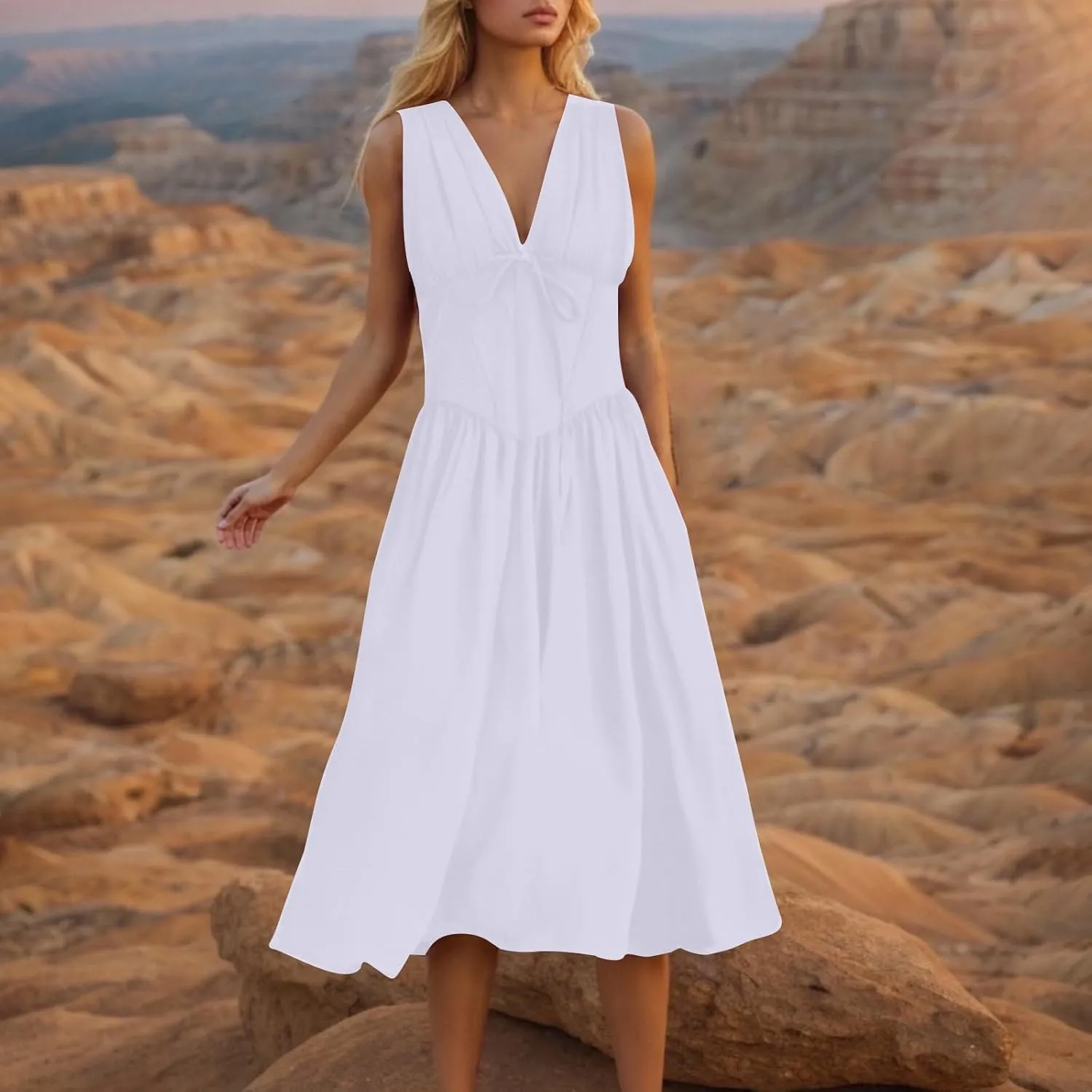 Beach Dresses for Women Deep V Neck Sleeveless Long Sundress Casual Tropical Resort Hawaiian Maxi Dress 2025 Clothes