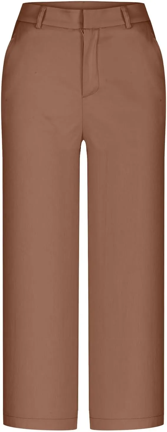 Capri Pants for Women Summer Cropped Pants Casual Business Pants Loose Comfy Work Pants Beach Trousers with Pockets