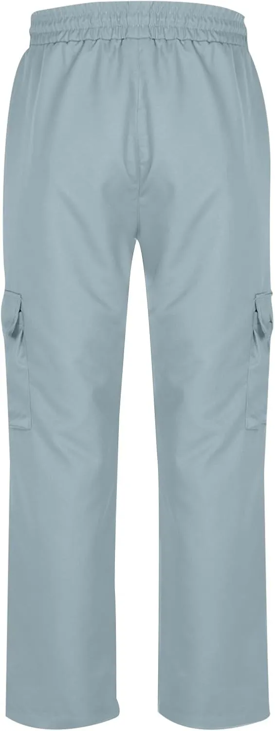 Cargo Work Pants for Men Elastic Waist Chino Pants Straight Leg Pants Drawstring Stretch Active Pants with Pockets
