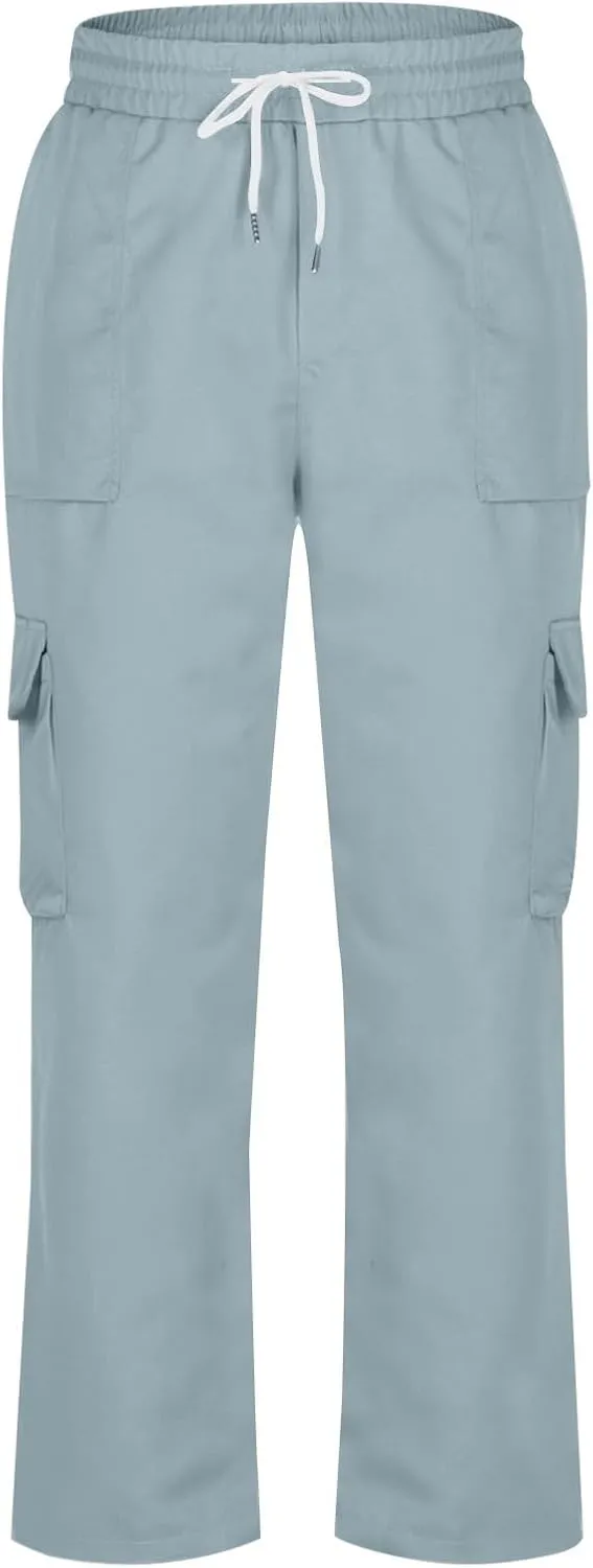 Cargo Work Pants for Men Elastic Waist Chino Pants Straight Leg Pants Drawstring Stretch Active Pants with Pockets
