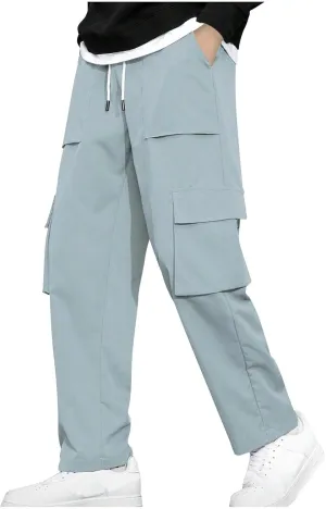 Cargo Work Pants for Men Elastic Waist Chino Pants Straight Leg Pants Drawstring Stretch Active Pants with Pockets