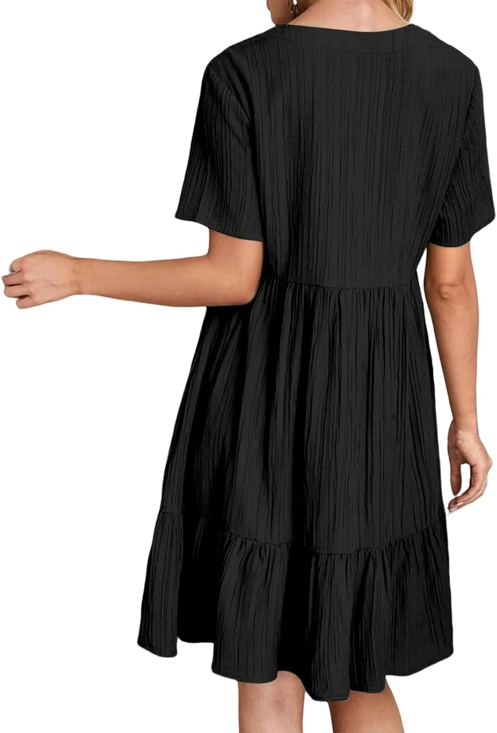 Casual Dress for Women V Neck Short Sleeve Ruffle Midi Dresses Summer Flowy Boho Tiered A Line Beach Sundress
