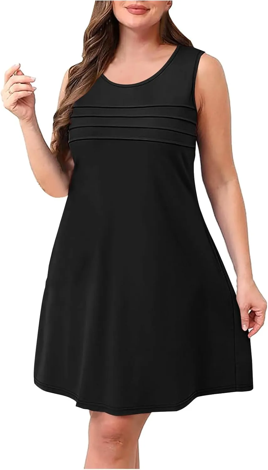 Casual Dresses for Women Sleeveless A-Line Ruched Tank Dress Summer Beach Cover Ups Flowy Sundresses with Pockets