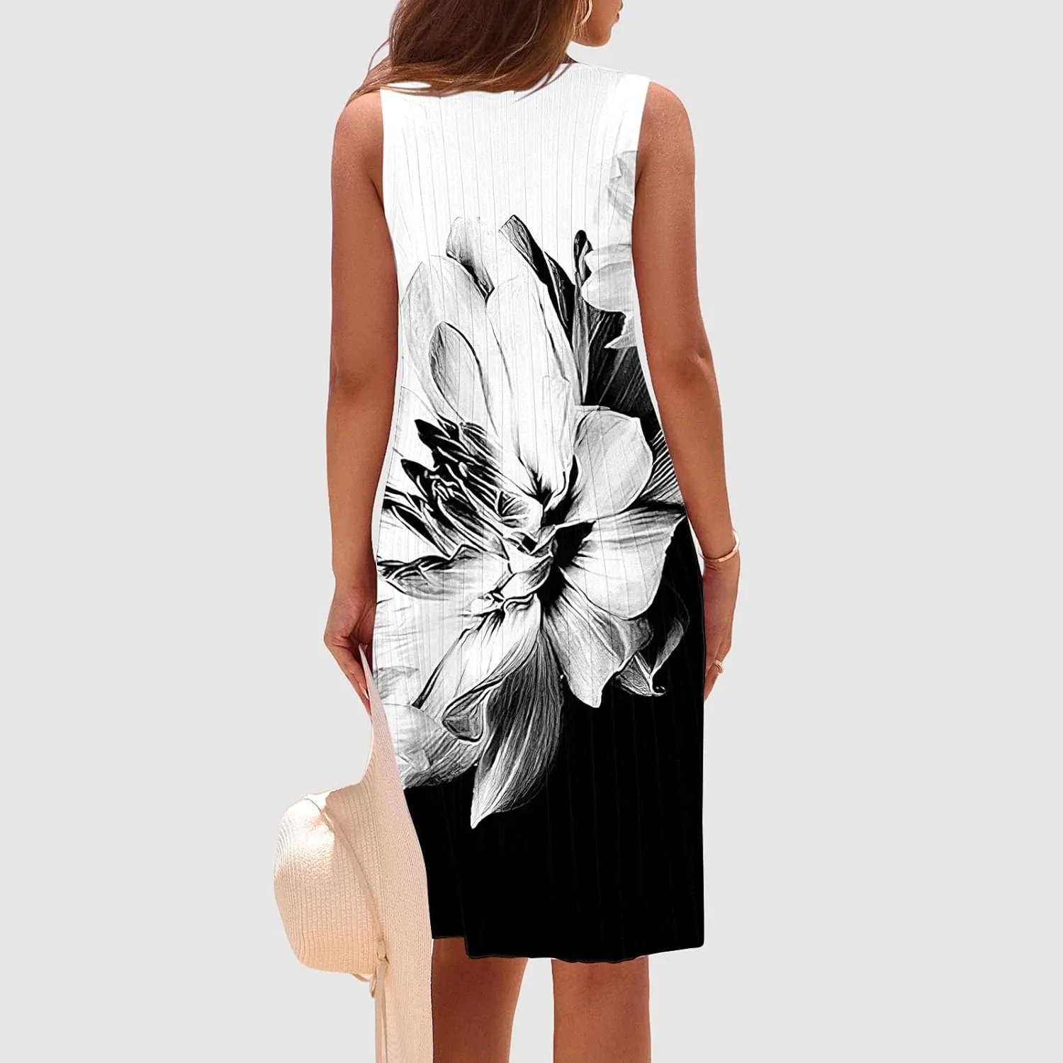 Casual Summer Dresses for Women 2025,Womens Classy Printed Sleeveless Mini Dress Boatneck Loose Tank A Line Beach Dress