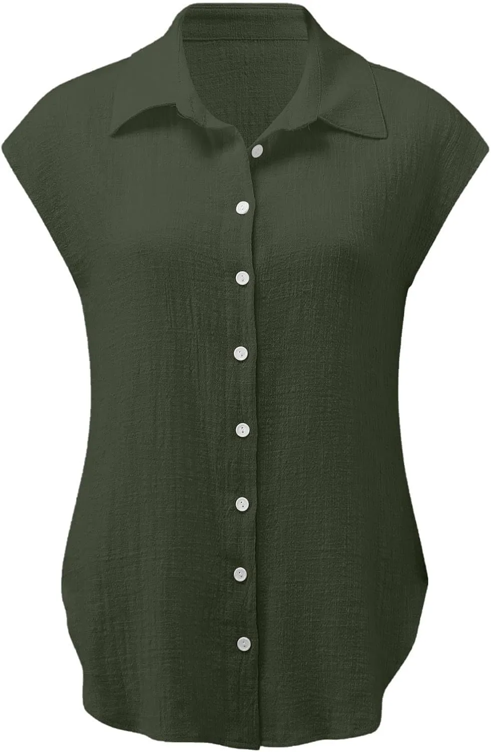 Ceboyel Shirts for Women Trendy Summer Cotton Linen Short Sleeve Tops Collared Button Down Causal Blouse Laides Clothing 2023