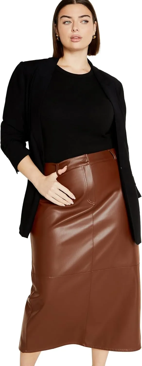 City Chic Women's Apparel Plus Size CITYCHIC Skirt PU Ivy, Nougat