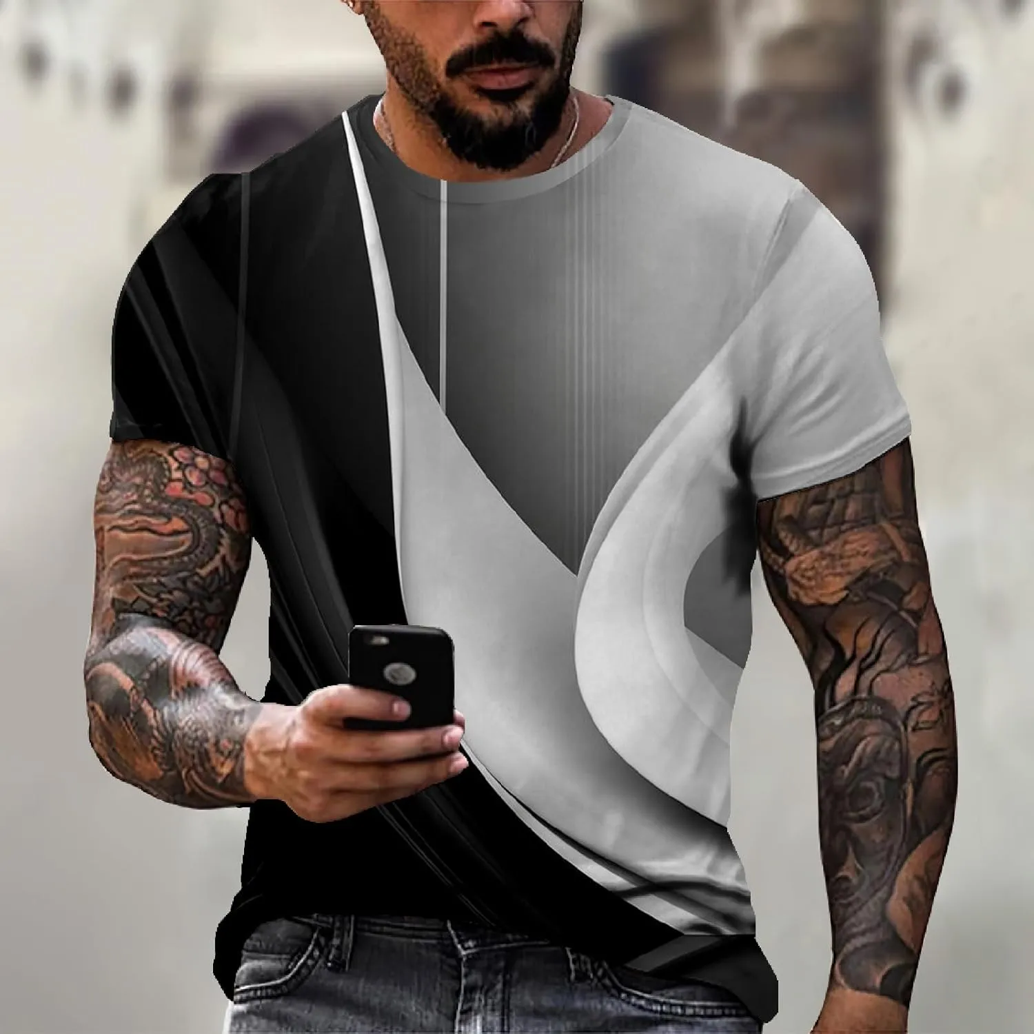 Cool T Shirts for Men with Designs,3D Printed Graphic Tees Basic Short Sleeve Crewneck Summer Tops Casual Slim Tees