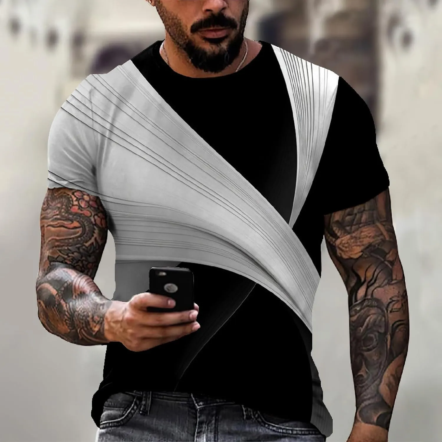 Cool T Shirts for Men with Designs,3D Printed Graphic Tees Basic Short Sleeve Crewneck Summer Tops Casual Slim Tees