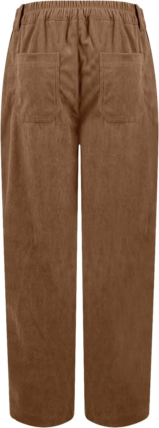 Corduroy Pants Women Business Baggy Wide Leg Dress Pants High Waisted Comfy Work Pants with Pockets Ankle Pants