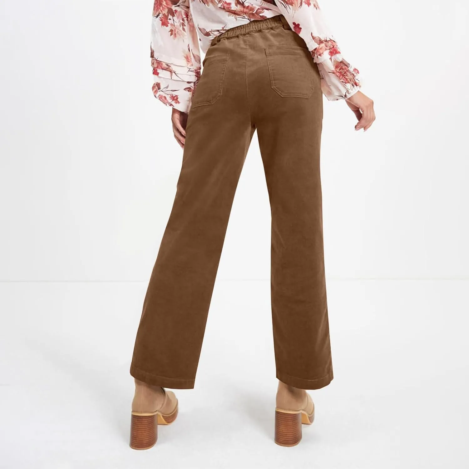 Corduroy Pants Women Business Baggy Wide Leg Dress Pants High Waisted Comfy Work Pants with Pockets Ankle Pants