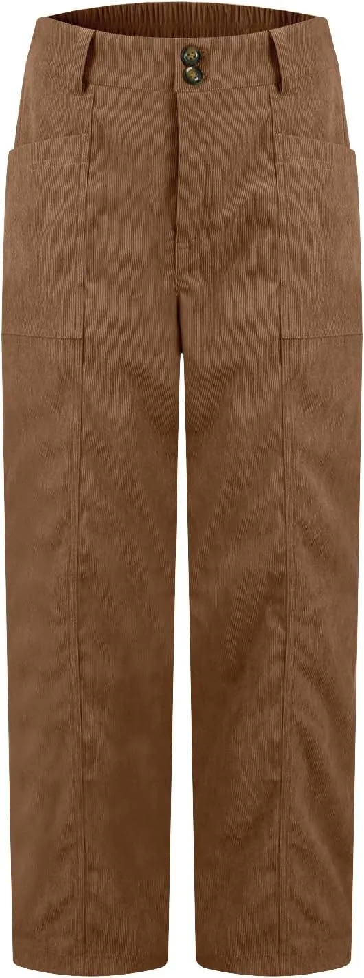 Corduroy Pants Women Business Baggy Wide Leg Dress Pants High Waisted Comfy Work Pants with Pockets Ankle Pants