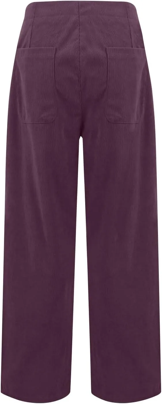 Corduroy Pants Women Button Barrel Low Rise Pants Cropped Casual Pants Wide Leg Snkle Pants Stretchy Trouser with Pocket