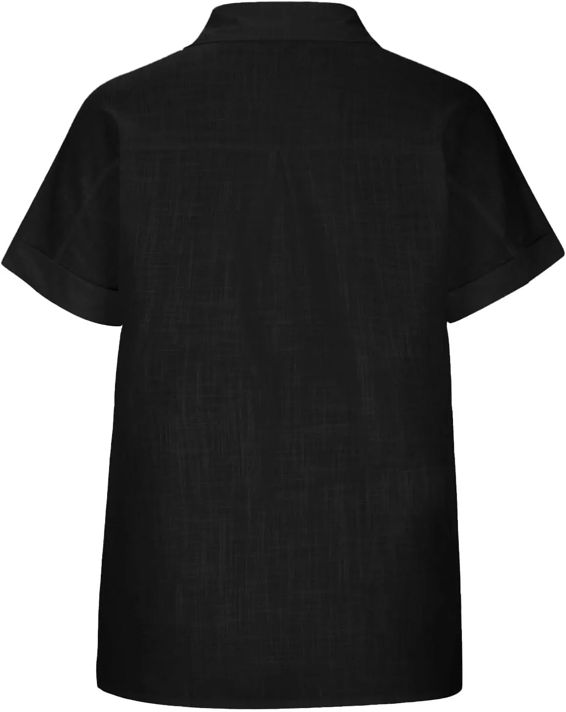 Cotton Linen Button Down Shirts for Women V Neck Collared Blouse Short Sleeve Business Work Tops Summer Gauze Shirt