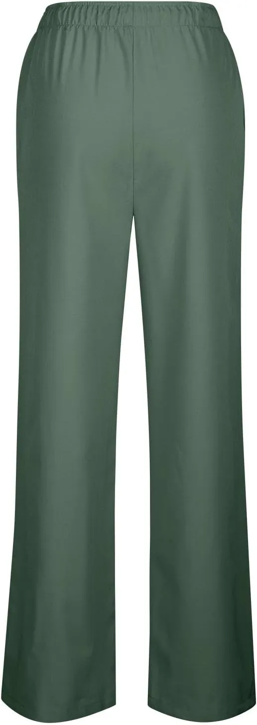 Cotton Linen Pants Women Bootcut Linen Wide Leg Pants Elastic High Waisted Trousers Palazzo Pants Baggy Lounge Pants