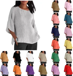 Cotton Linen Shirt for Women 2025 Vacation Summer Loose Fit Casual 3/4 Sleeve Tops Tshirt Cotton Blouse Basic Tees