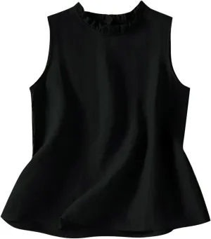Cotton Linen Tank Tops for Women Ruffle Mock Neck Summer Vacation Tops Loose Fit Sleeveless Shirts Beach Tees Vests