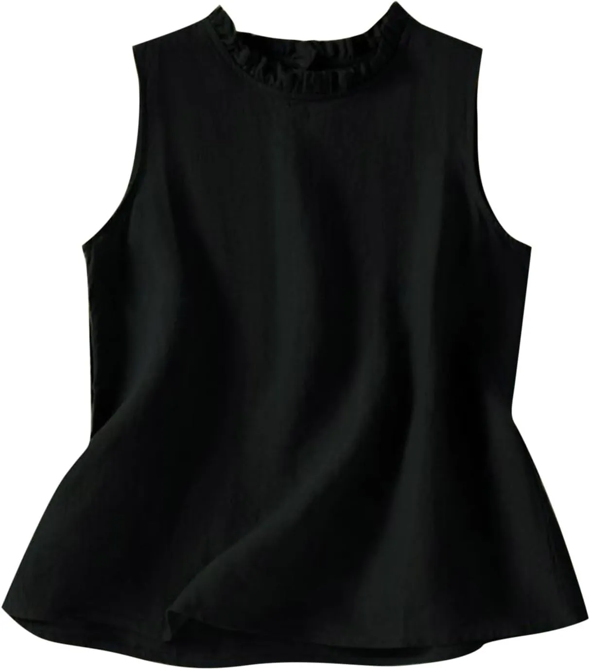 Cotton Linen Tank Tops for Women Ruffle Mock Neck Summer Vacation Tops Loose Fit Sleeveless Shirts Beach Tees Vests
