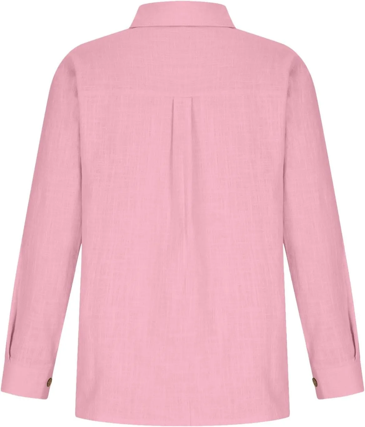 Cotton Linen Tops for Women Summer Solid Color Button Down Long Sleeve Shirts Casual Fashion Loose Pleated Blouse