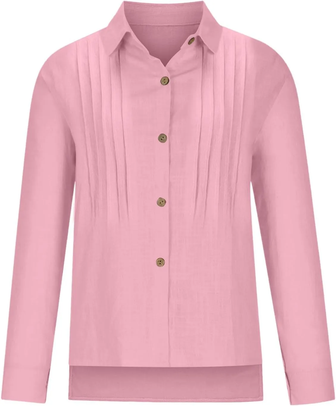 Cotton Linen Tops for Women Summer Solid Color Button Down Long Sleeve Shirts Casual Fashion Loose Pleated Blouse