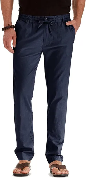 Cotton Men's Casual Elastic Waist Drawstring Straight Leg Comfortable Lounge Daily Summer Beachwear Relaxed Bottoms