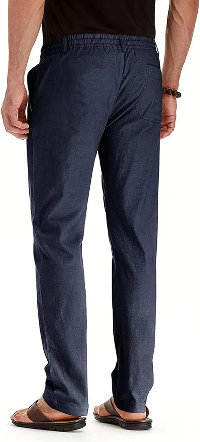 Cotton Men's Casual Elastic Waist Drawstring Straight Leg Comfortable Lounge Daily Summer Beachwear Relaxed Bottoms