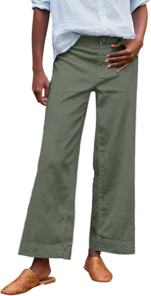 Cropped Linen Pants Women Summer Flare Wide Leg Pants High Waisted Work Pants Business Casual Bootcut Trouser Pants