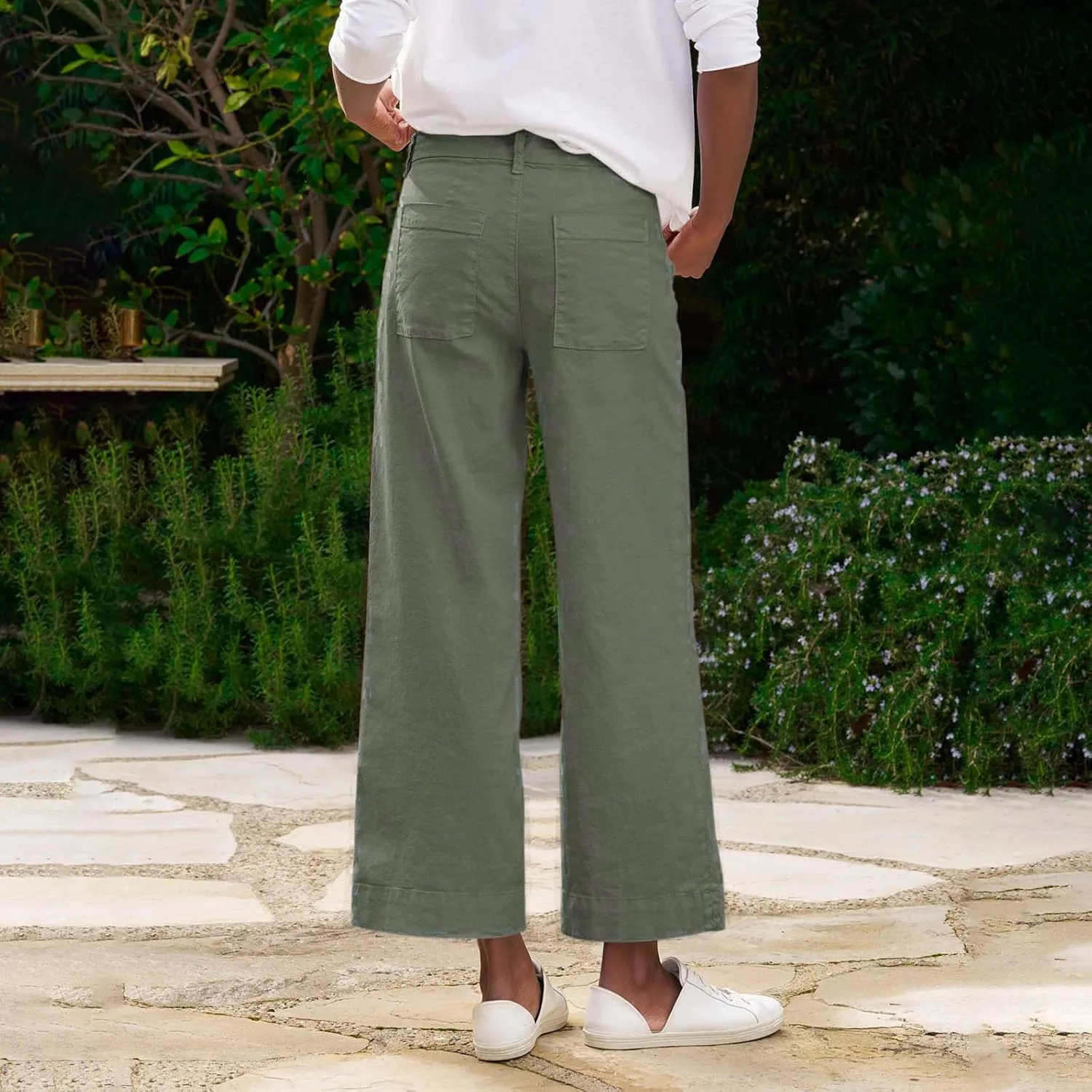 Cropped Linen Pants Women Summer Flare Wide Leg Pants High Waisted Work Pants Business Casual Bootcut Trouser Pants