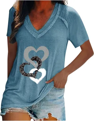Cute Tops for Women Plus Size Sexy V Neck Blouses Dressy Casual Short Sleeve T Shirts Trendy Basic Oversized Tees