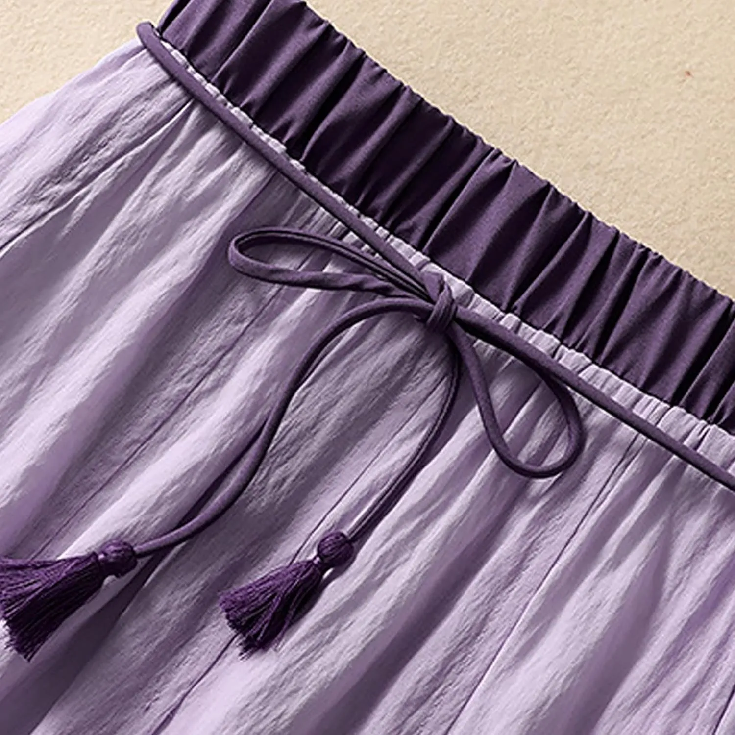 DDAPJ pyju Women's Cotton Linen Maxi Skirt with Tassel Tie Waist Summer Casual Double Layer Elastic Waist A-Line Flowy Skirts