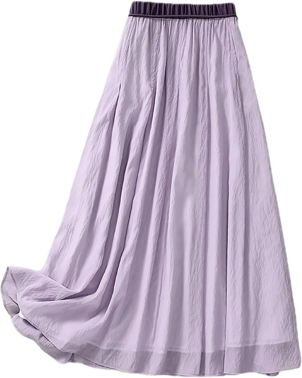 DDAPJ pyju Women's Cotton Linen Maxi Skirt with Tassel Tie Waist Summer Casual Double Layer Elastic Waist A-Line Flowy Skirts