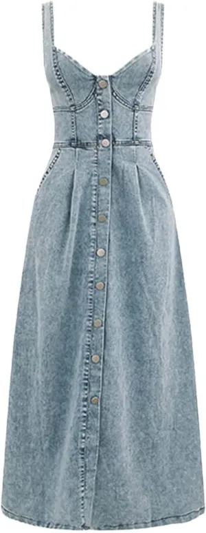 Denim Dresses for Women 2025 Western Classy Spaghetti Straps Sleeveless Overall Dress Flowy Country Concert Outfits