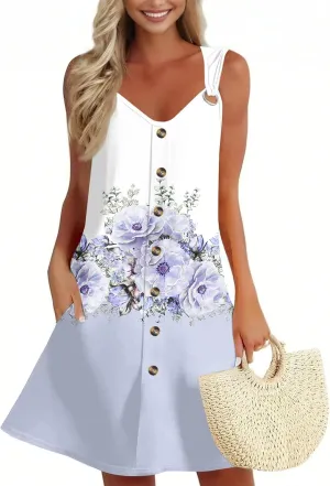 Dresses for Women 2025 Plus Size Sleeveless v Neck Mini Dresses Sexy Vacation Summer Clothes Sundress with Pockets